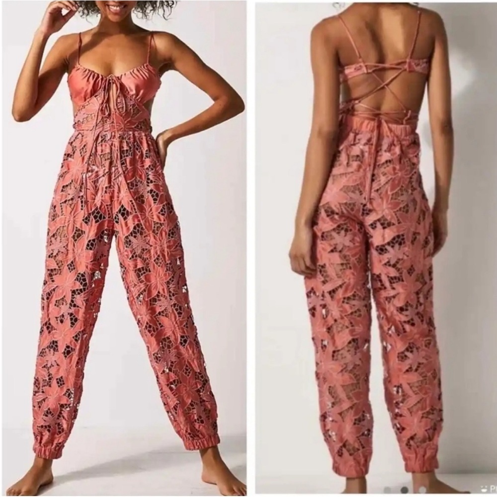 Free People Meet Me In Bali Jumpsuit Coral New Medium New wtag
